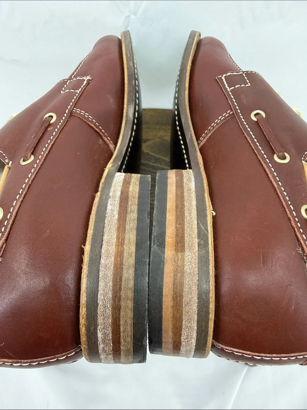 Unused! Vintage Foot Traits Boys Classic Brown Leather Loafers Boat Shoes, sz 5